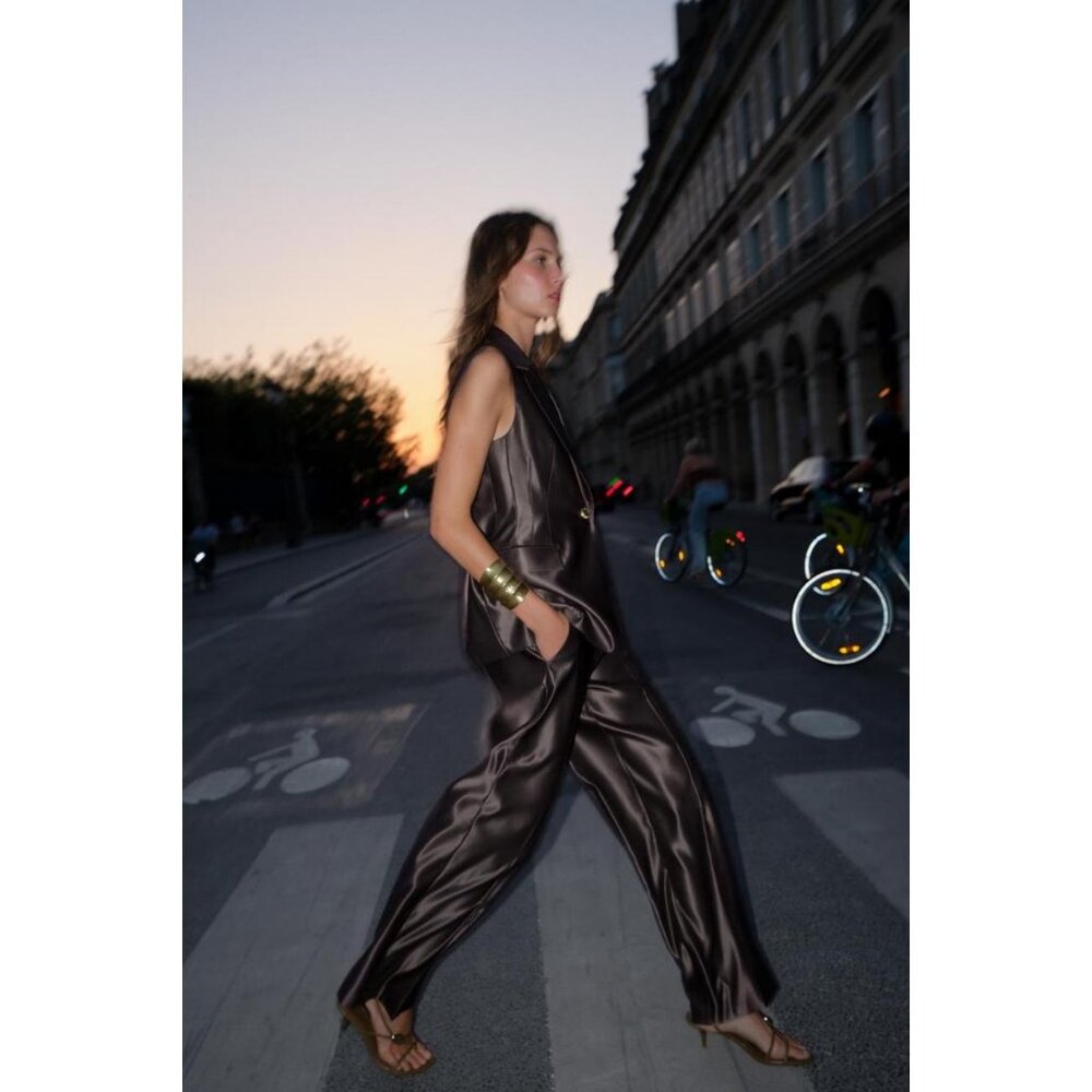 ZARA SATIN STRAIGHT-LEG TROUSERS - Picture 2 of 8